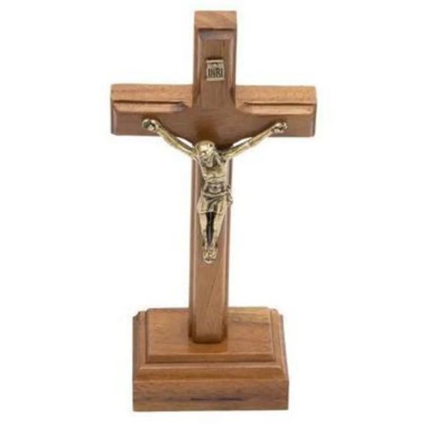 Crucifixo Madeira de Mesa 9cm Ouro Velho