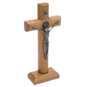 Crucifixo Madeira de Mesa 17 cm Onix com São Bento