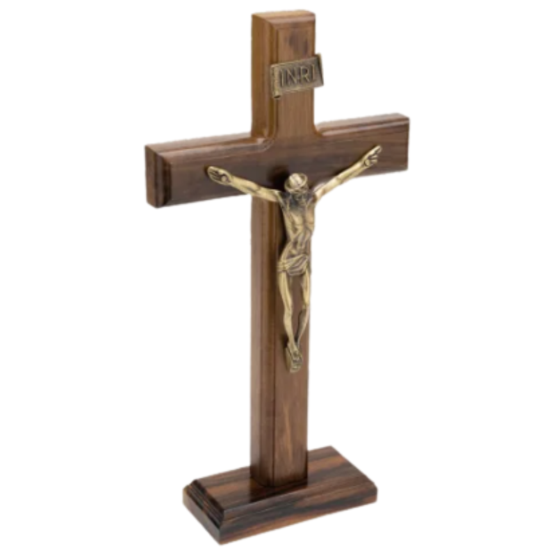 Crucifixo Madeira de Mesa (ou Parede) 26 cm Ouro Velho