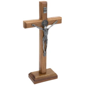 Crucifixo Madeira de Mesa (ou Parede) 19 cm Onix com São Bento