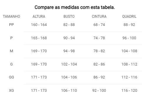 Tabela de Medidas Ágape - Baby Look Feminina